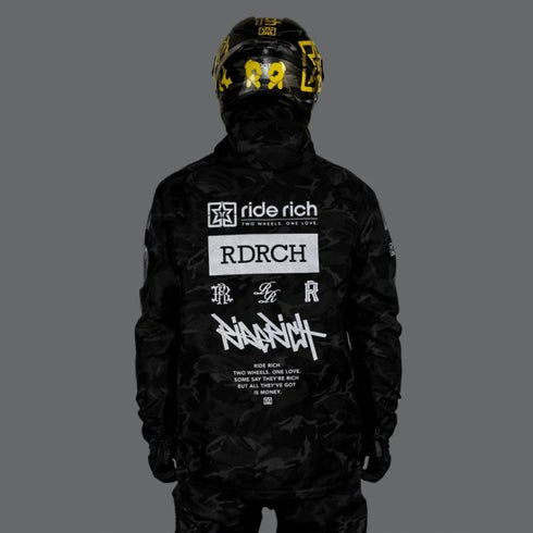 Ride Rich Concord Armoured GP Anorak Motorcycle Jacket - Black / Camo